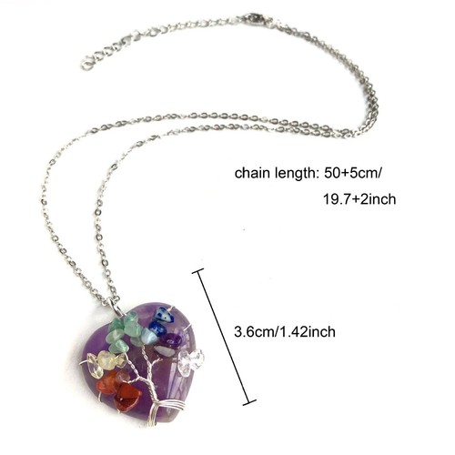 7 Stone Silver Tree of Life Chakra Heart Amulet Pendant Necklace Free Gift Bag - Picture 21 of 70