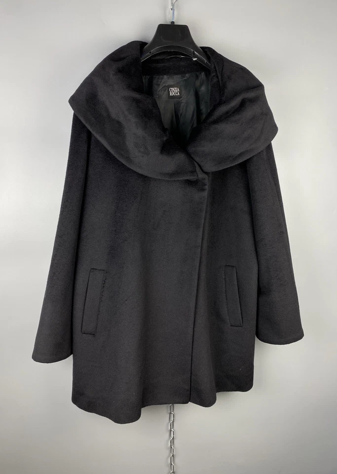 Cinzia Rocca Womens Luxury Angora Wool Black Oversized Coat Size L / XL - Image 2 of 4