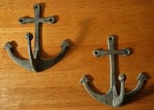 2 Nautical CAST IRON WALL PLAQUE TROPICAL ANCHOR BEACH TOWEL HOOK Home Decor Set