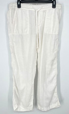 Caslon Womens size M Petite Wide Leg 100 Linen Pull-On Pants Drawstring White