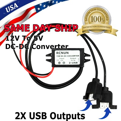 Waterproof DC-DC Converter 12V Step Down to 5V Power Supply Module 3A 15W 2 USB