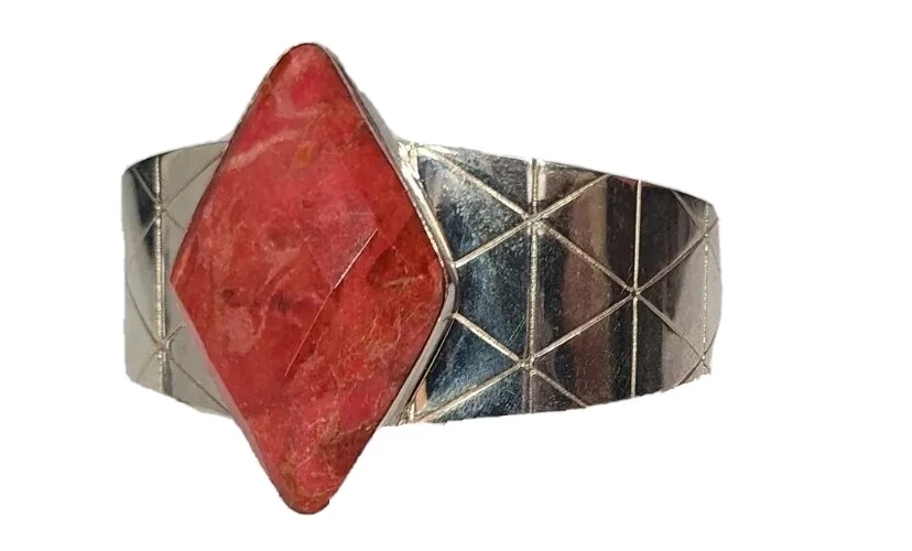 Jay King Sterling Silver Red Coral Diamond-Shaped Cuff Bracelet-7"-NWT-$258.50 - Image 2 of 4