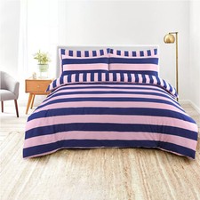 NightComfort Pink & Navy Bold Striped Duvet Cover & Pillows - Stripe Bedding Set