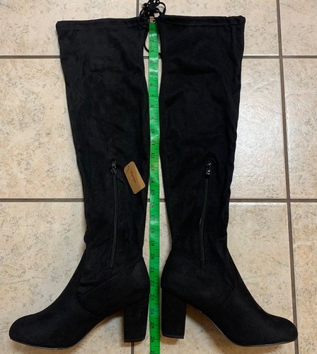 Vepose Womens Size 8.5 Black Suede Boots Over the Knee High Chunky Heels - Picture 3 of 11