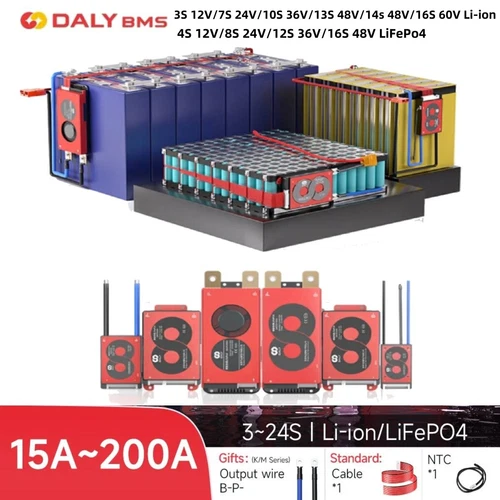 Daly BMS 3S-16S 12V-60V 15A-200A Li-ion LiFePo4 Common Port with Balance+NTC SAU