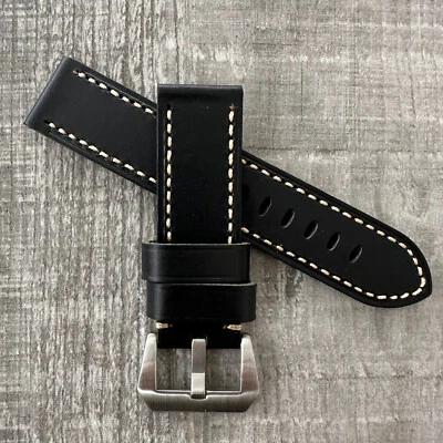 Bracelet De Montre En Cuir Noir De 22Mm Pour OFFICINE PANERAI Luminor Marina PAM - Photo 1/4
