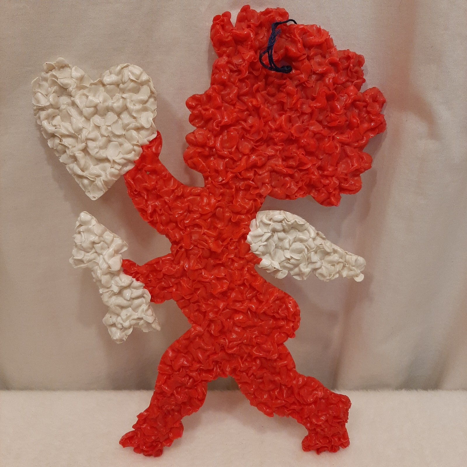 Vintage Popcorn Melted Plastic Red Cupid Heart Valentine Decoration Made in USA