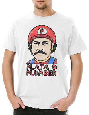 Plata O Plumber Herren T-Shirt Pablo Mario Escobar Klempner Narcos Super