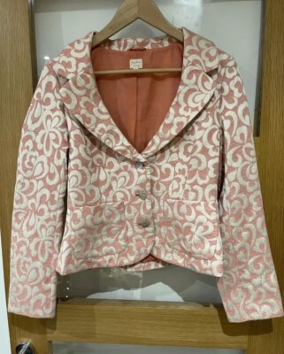 Miss Vintage Noa Noa S White Pink Glitter Fleck Floral Wallpaper Blazer Jacket