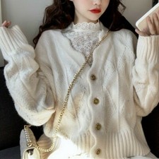 Women Sweater Knitted Coat Long Sleeve Cardigan Tops V-neck Outwear Jacket