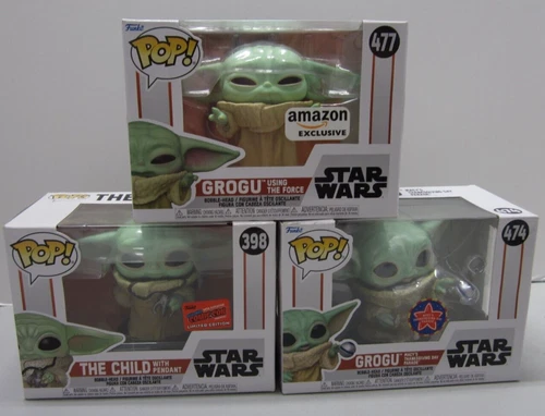Funko Pop! Star Wars #477 Grogu #398 The Child #474 Grogu Parade Lot of 3