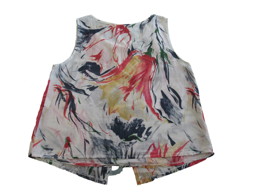 Luca Vanucci summer top cotton print red blue yellow on white sleeveless L 42" - Picture 9 of 9