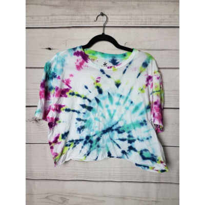 Beverly Hills Polo Club Womens T-Shirt White Tie Dye Short Sleeve Cropped XL