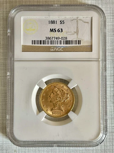 USA 1881 Liberty Head $5 Gold NGC MS63 SKU# 3458