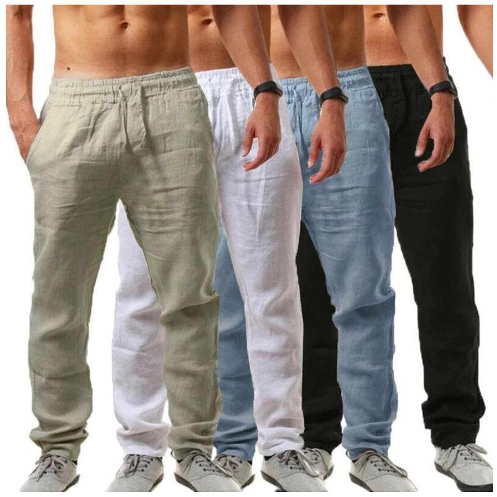Men's Loose Fit Cotton Linen Harem Pants with Drawstring for Yoga & Casual Wear