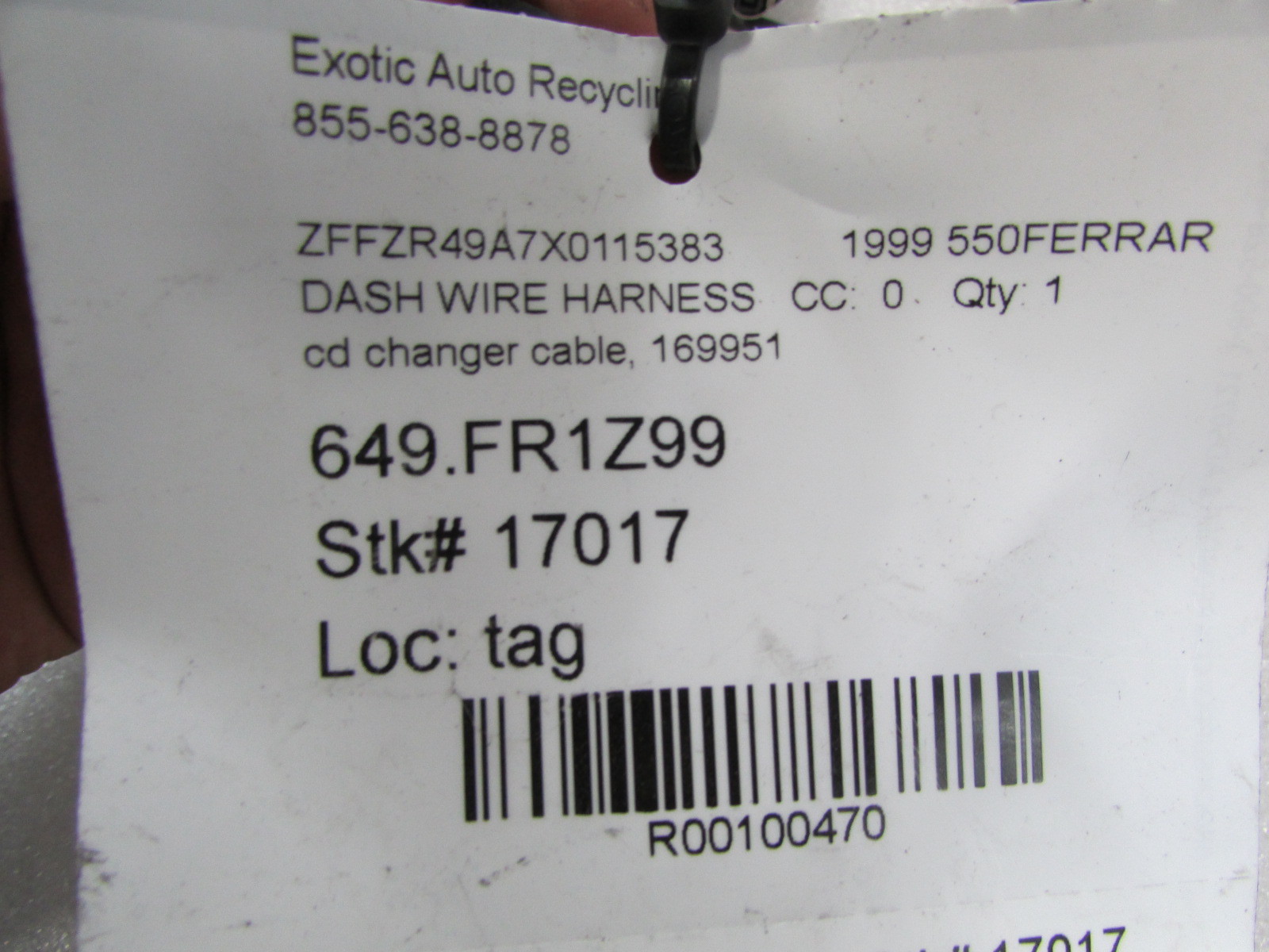 Ferrari 550, CD Changer Cable, Used, P/N 169951