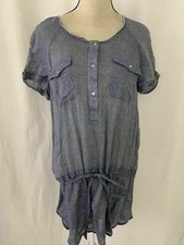 Zara Womens Solid Blue Short Sleeve Casual 100% Cotton Mini Dress Medium