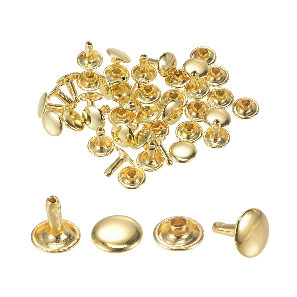 20 Sets Leather Rivets Gold Tone 10mm Double Cap Brass Rivet Leather Studs