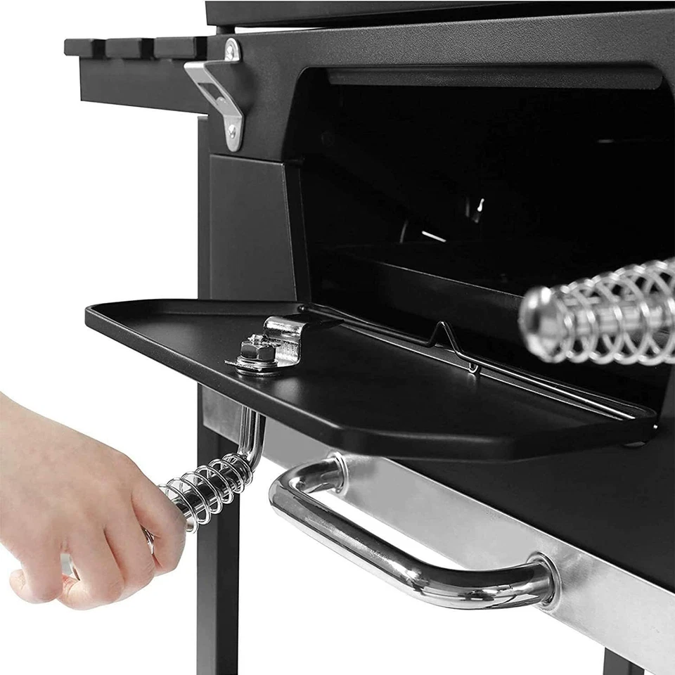 Black Charcoal Grill BBQ Trolley Wheels Two Arm Garden Smoker Shelf Side Steel  - Image 4 of 4