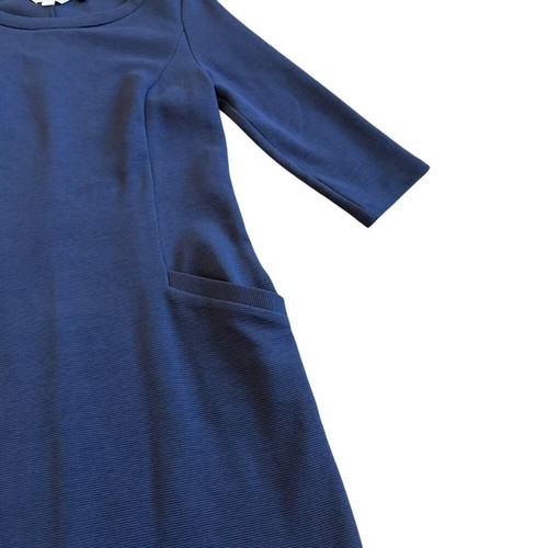 Boden Navy Sheath Dress 3/4 Sleeves Ribbed Fabric Stretch Pockets Size 6 Women's - Picture 4 of 11