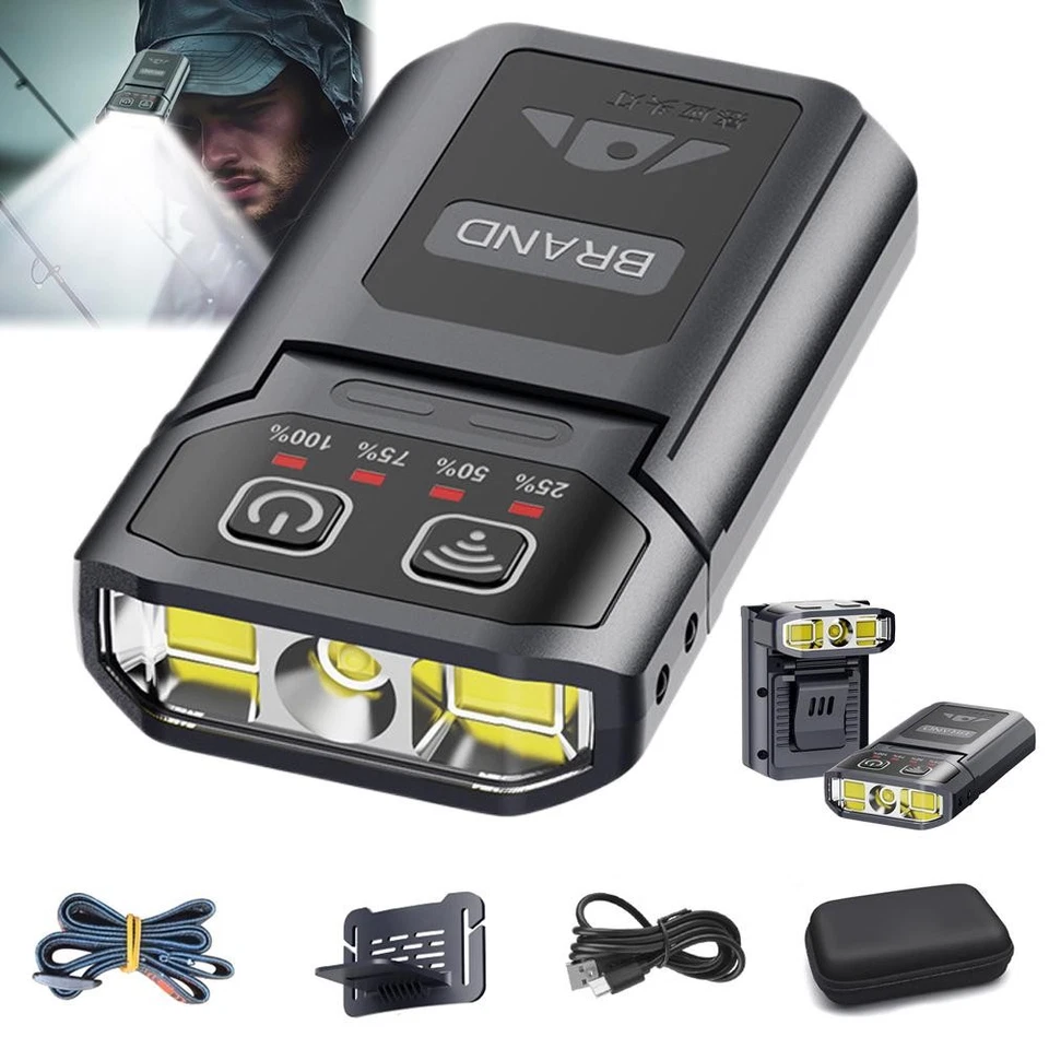MARKENLOS Headlamp Clip On Cap Hat Light Head Torch Fishing USB Rechargeable Head Lam F3W5