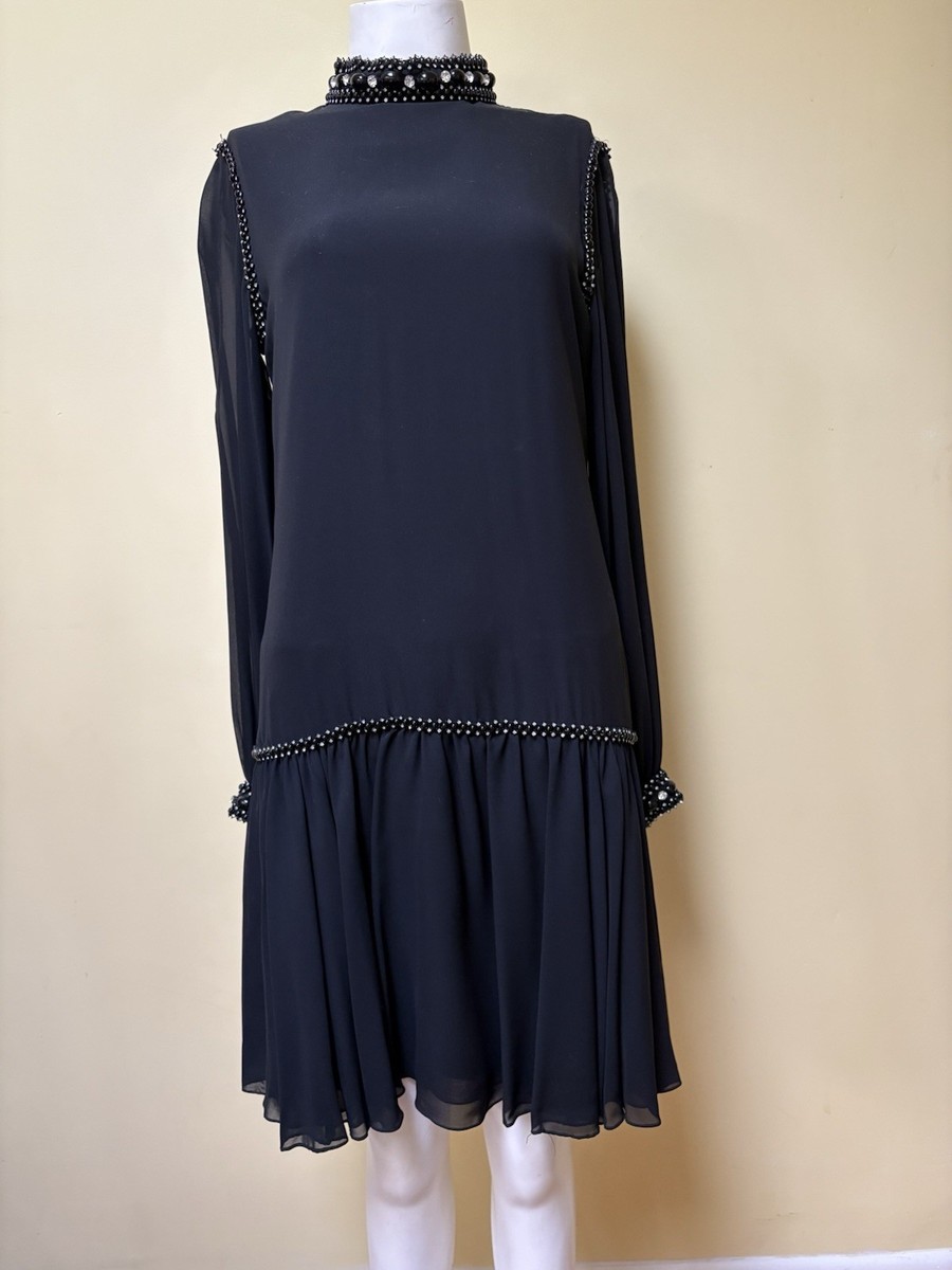 VTG 1960's Oscar De La Renta Designer Cocktail Dress Drop Waist Rhinestones  Bead