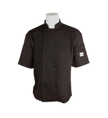 Mercer Culinary M60013BKM Millenia Series Black Short Sleeve Chef Coat - Medium