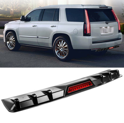 Glossy Black Rear Bumper Diffuser Lip w/Led Brake Light For Cadillac Escalade