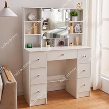 New 7 Drawers Bedroom Modern White Dressing Table Makeup Desk With LED Mirror