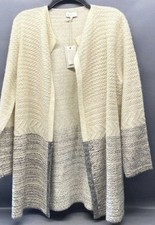 NWT Lucky Brand Women's Cream/Gray Wool Blend Open Midi Cardigan Size L