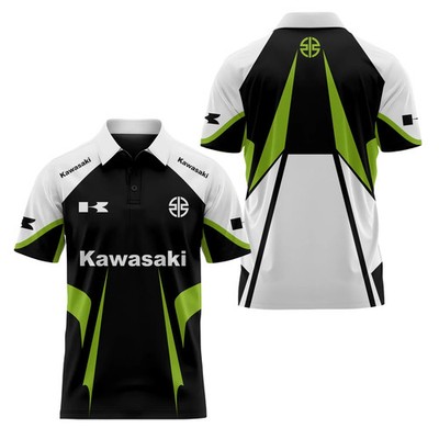 Kawasaki Ninja Polo Shirt Racing Team White Black Green Men's Sportswear S-5XL