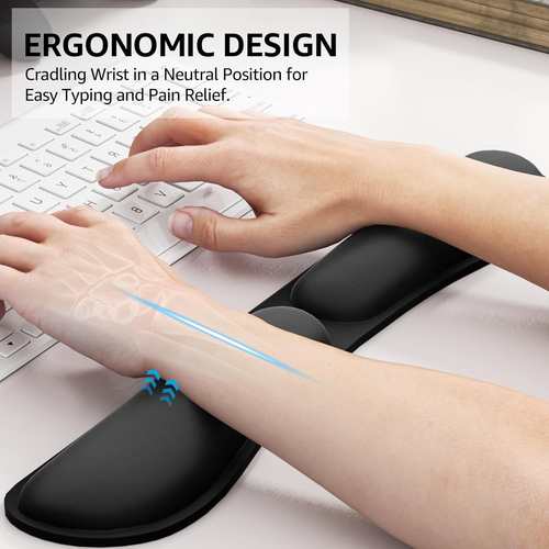 Ergonomic Memory Foam Keyboard Wrist Rest – Non-Slip, Pain Relief, 17.7” Black - Picture 2 of 7
