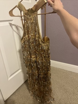 Weissman Adult Medium Gold Fringe Dress Halter Top Skating/dance | eBay