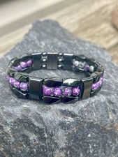 Men s Womens Therapy Magnetic Hematite Bracelet Anklet Necklace Purple 3 row