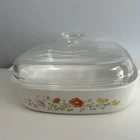 Vintage Corning Ware Daisy A-10-B Floral Bouquet Casserole Dish With Pyrex Lid