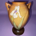 Roseville Pottery Embossed Iris Blossoms Double-Handled Vase