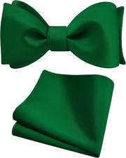 Emerald Green Bow Tie Mens Silk Solid Color Self Tie Bow tie Pocket Square Se...