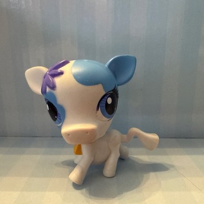  LITTLEST PET SHOP LPS COW #3225 White Purple Flower Blue Eye Patch Yellow Bell