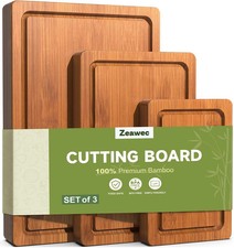 Bamboo Cutting Board Set of 3 Kitchen Wood Chopping Boards Juice Grooves Butcher