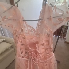Pink Sequin Embroidered Floral Mesh Sheer Long Gown Dress V-Neck US 14