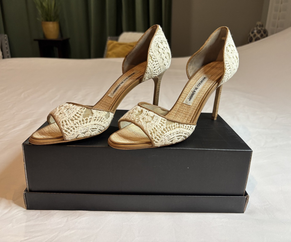 Manolo Blahnik Vintage Cream Crochet D'orsay Heels EU 40 | eBay
