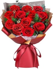 12 Forever Real Roses Bouquet, Fresh Flowers Delivery, Eternal Rose Gifts for Wo