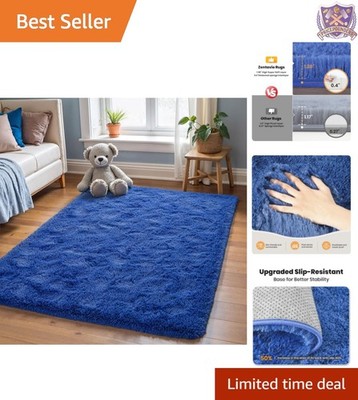 Blue Kids Rug 3x5 Microfiber Soft Shag Non Slip Washable Durable Plush