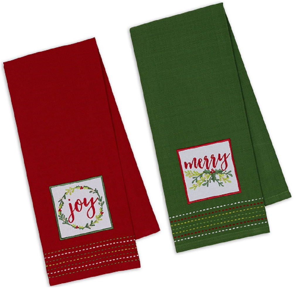 Design Imports Christmas Joy and Merry Embellished Dish Towel Bundle (set of 2)