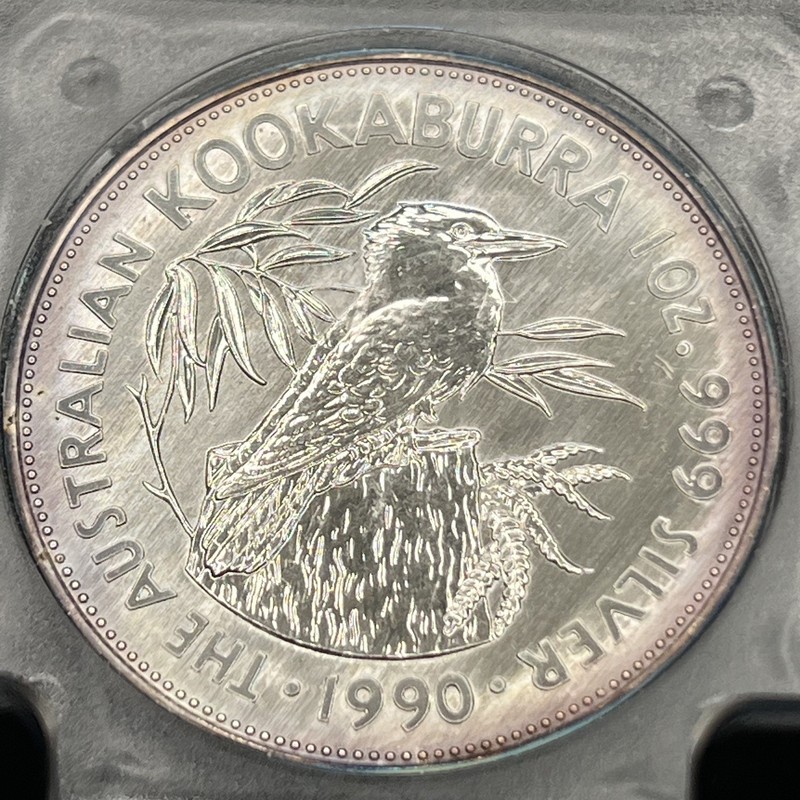 🇦🇺1990 Silver Kookaburra 1 Oz .999 OGP Perth Australia - FIRST YEAR 🌈 Toning
