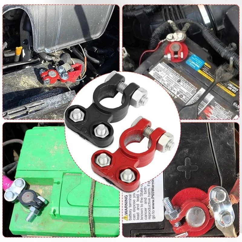 Terminales de cable de batería de coche negativos y positivos de 2 piezas abrazadera de conectores de poste superior Foto 4 de 4