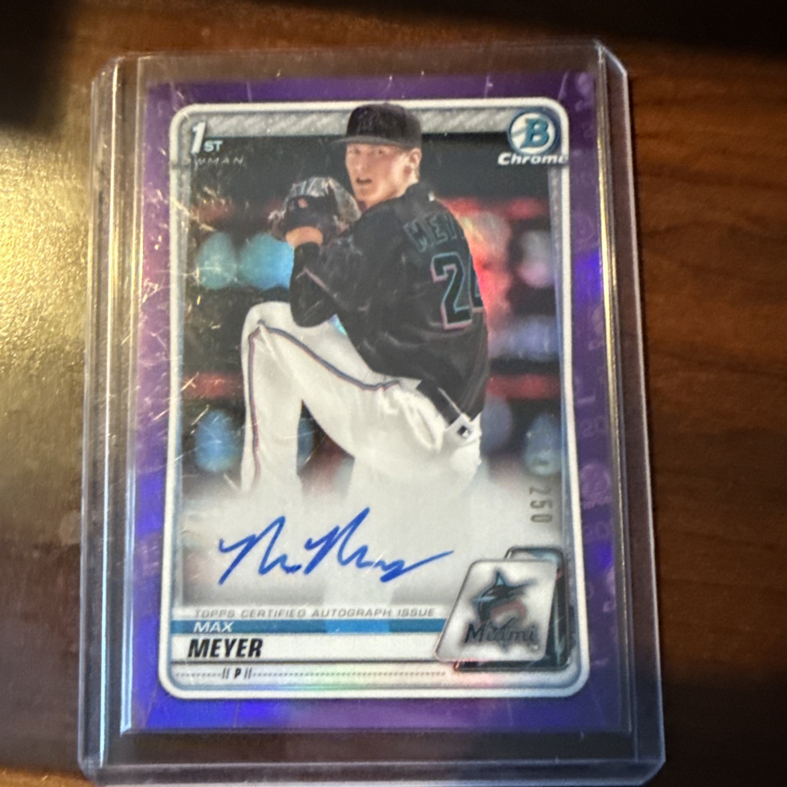 Max Meyer 2020 Bowman Chrome 1st Auto Purple Refractor /250 Marlins