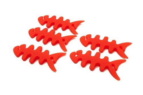 SYSTEM-S 5er Set Cable Manager Wrap Fish Shape Silicone IN Red - Afbeelding 2 van 4