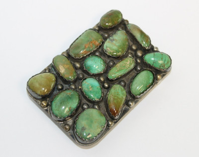 Vtg. Carlisle Jewelry Old Pawn Sterling Silver Turquoise Belt Buckle [036WEA]