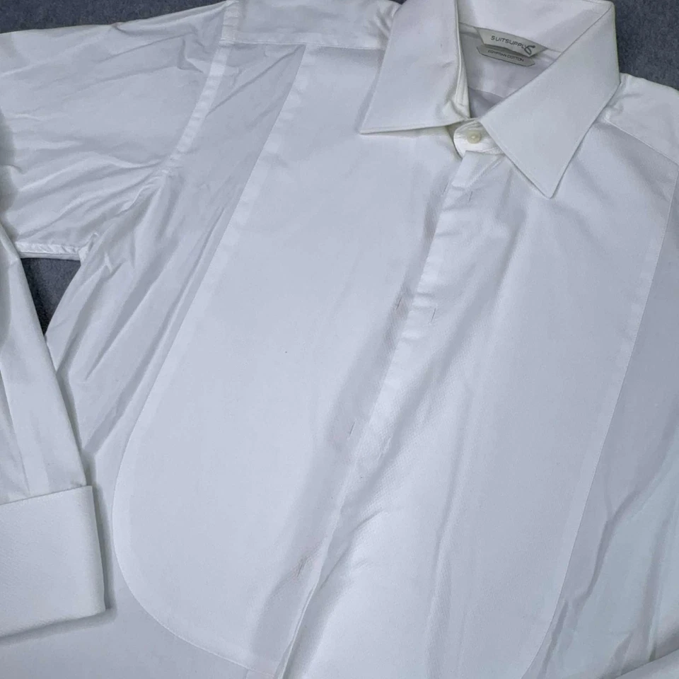 Suitsupply Tuxedo Shirt 15 3/4 40 White Bib Front French Cuff Egyptian Cotton - Image 2 of 4